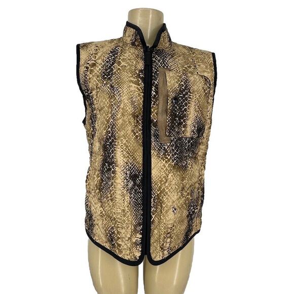 Lauren Ralph Lauren Large Women Reversible Quilted Vest Snake Print & Black X12 - Picture 1 of 10
